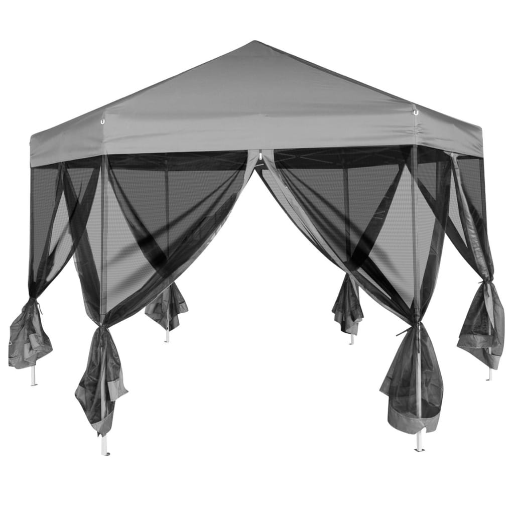 Partytent pop-up zeshoekig met 6 zijwanden 3,6x3,1 m grijs is nu te koop bij PeponiXL, paradijselijk wonen!