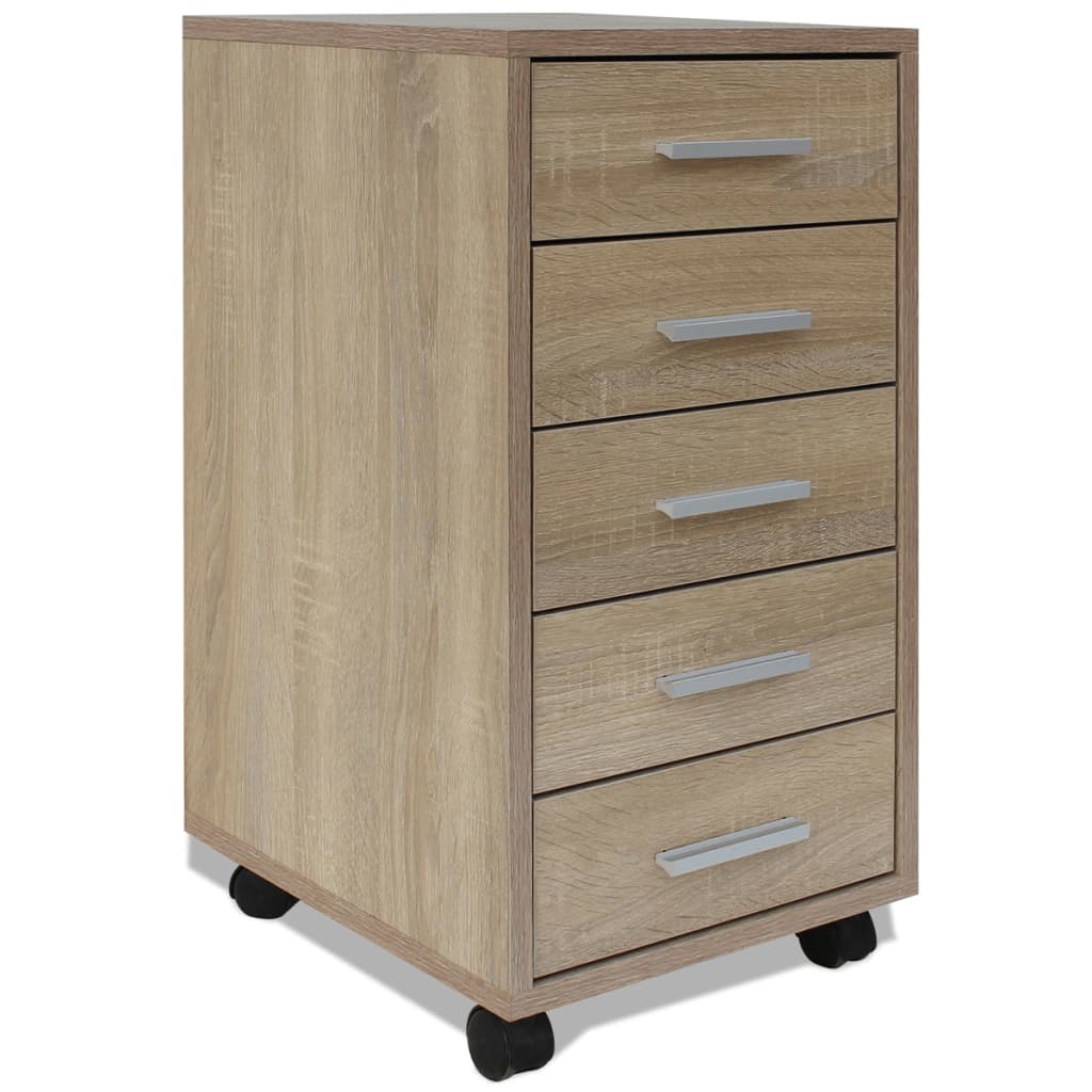 Kantoor ladeblok op wielen 5 lades eiken is nu te koop bij PeponiXL, paradijselijk wonen!