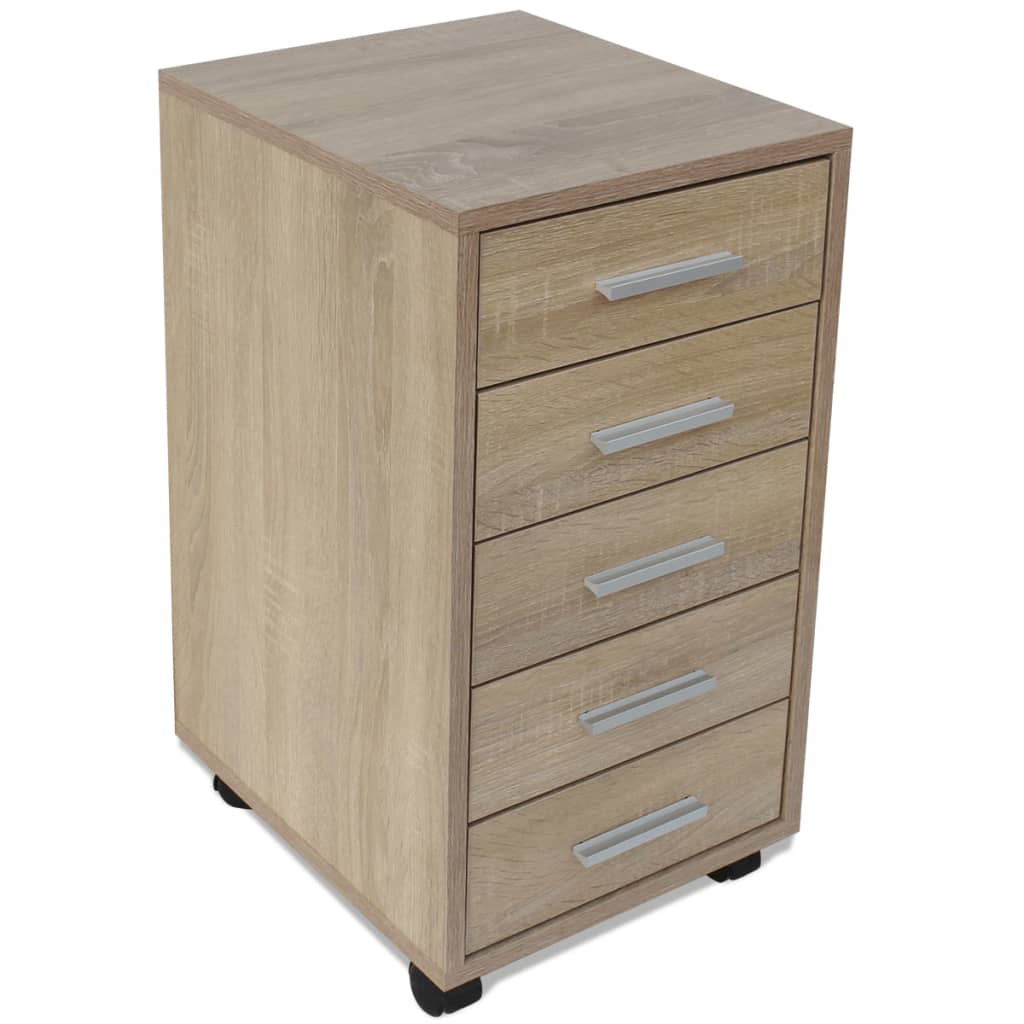 Kantoor ladeblok op wielen 5 lades eiken is nu te koop bij PeponiXL, paradijselijk wonen!