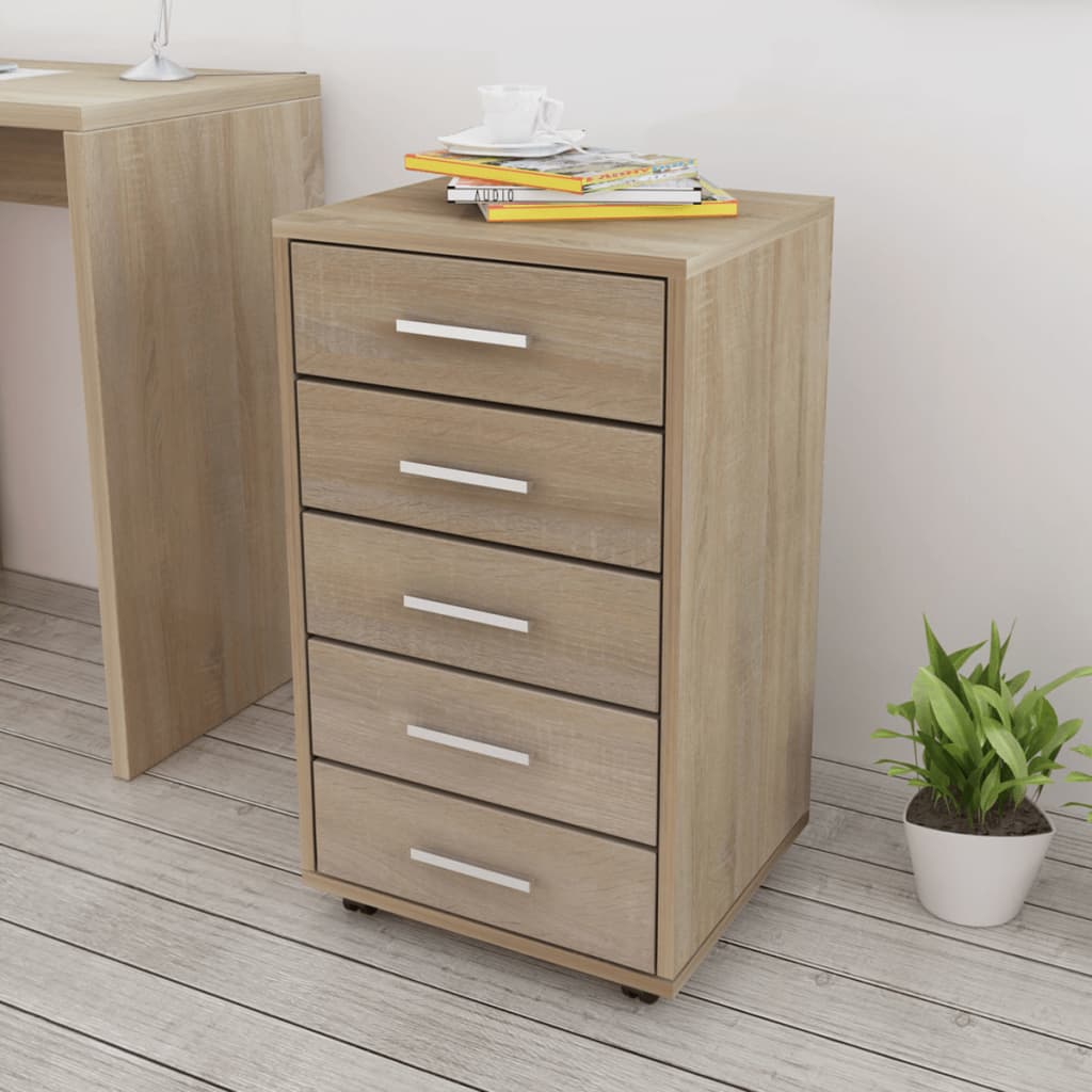 Kantoor ladeblok op wielen 5 lades eiken is nu te koop bij PeponiXL, paradijselijk wonen!
