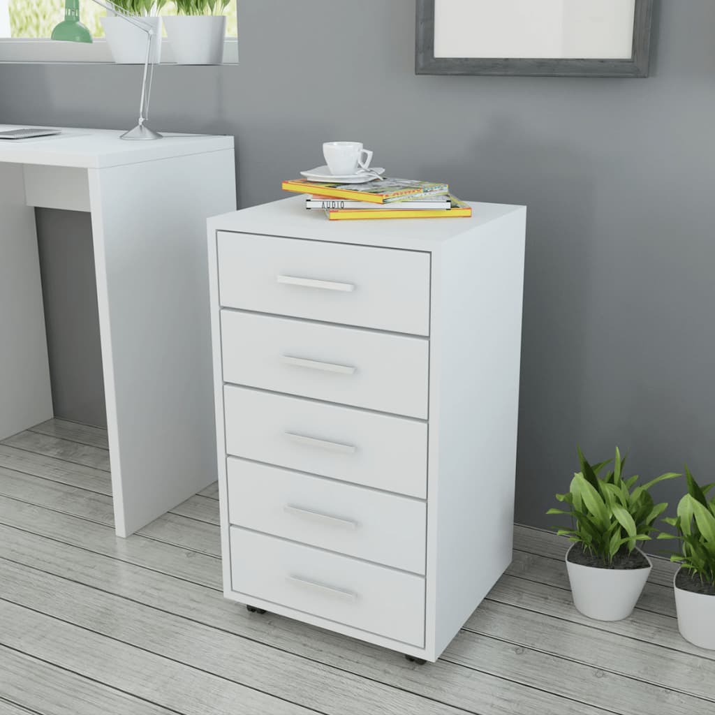 Kantoor ladeblok op wielen 5 lades wit is nu te koop bij PeponiXL, paradijselijk wonen!