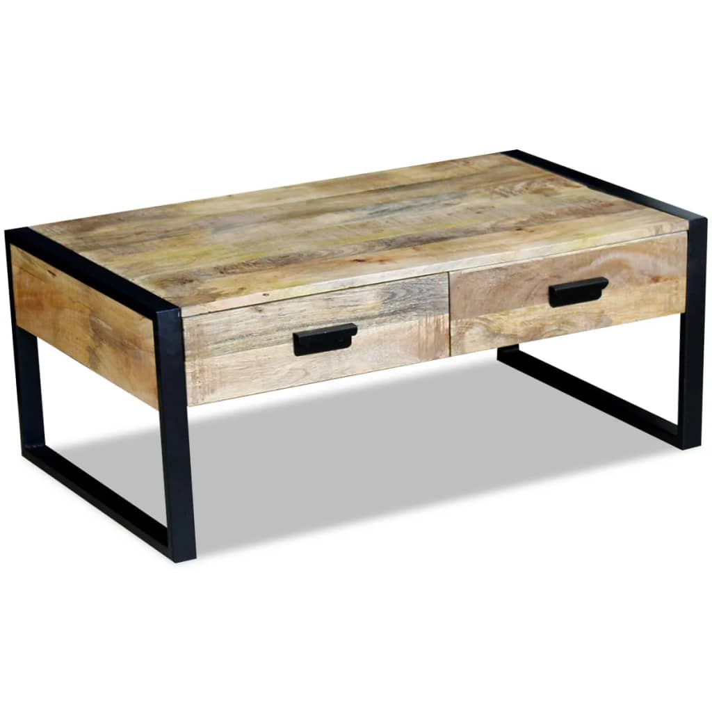 Salontafel met 2 lades 100x60x40 cm massief mangohout is nu te koop bij PeponiXL, paradijselijk wonen!