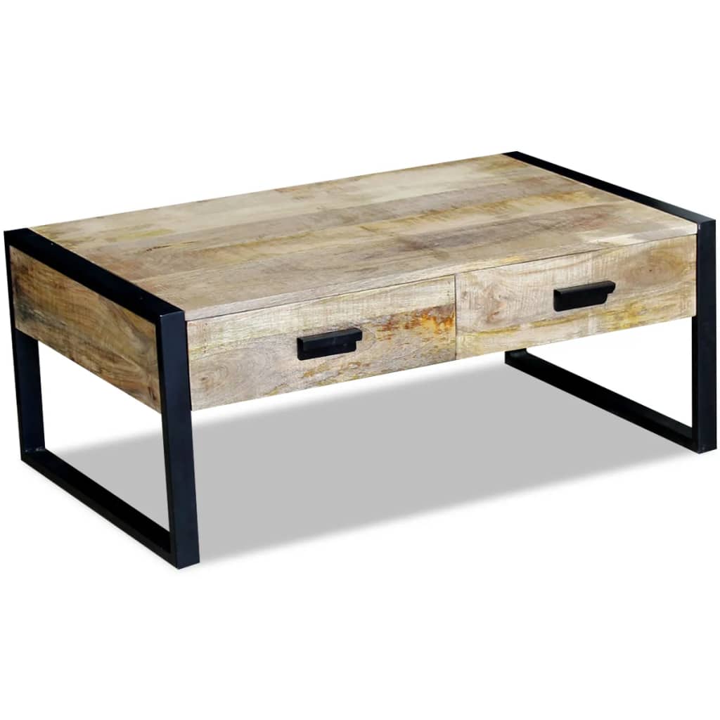 Salontafel met 2 lades 100x60x40 cm massief mangohout is nu te koop bij PeponiXL, paradijselijk wonen!