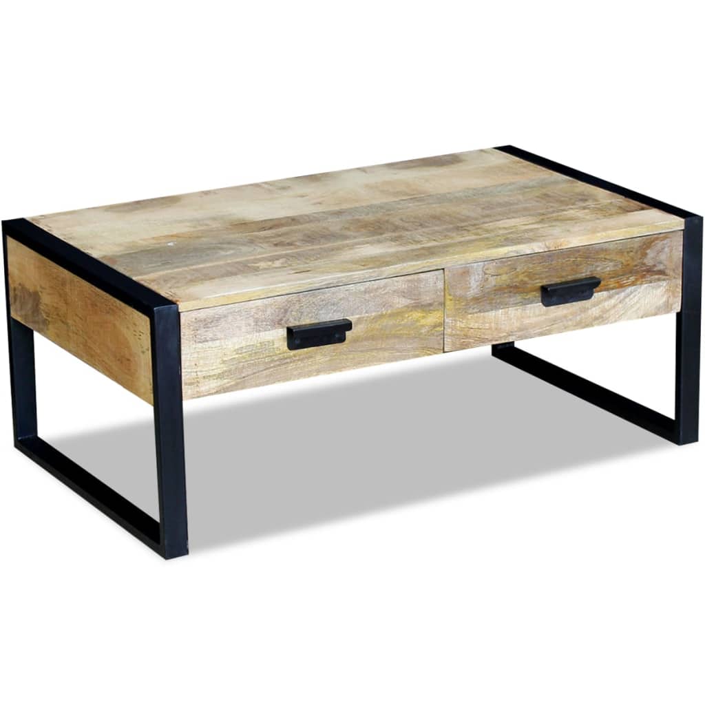 Salontafel met 2 lades 100x60x40 cm massief mangohout is nu te koop bij PeponiXL, paradijselijk wonen!
