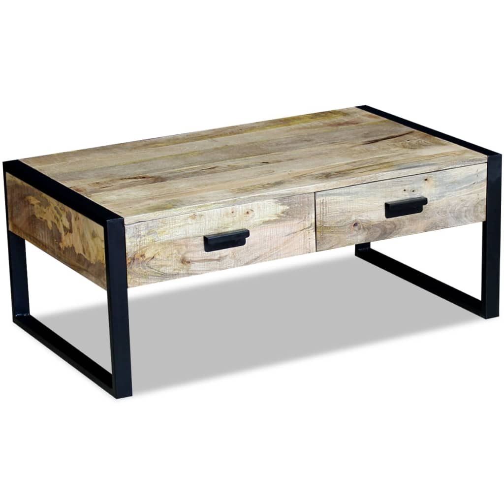 Salontafel met 2 lades 100x60x40 cm massief mangohout is nu te koop bij PeponiXL, paradijselijk wonen!