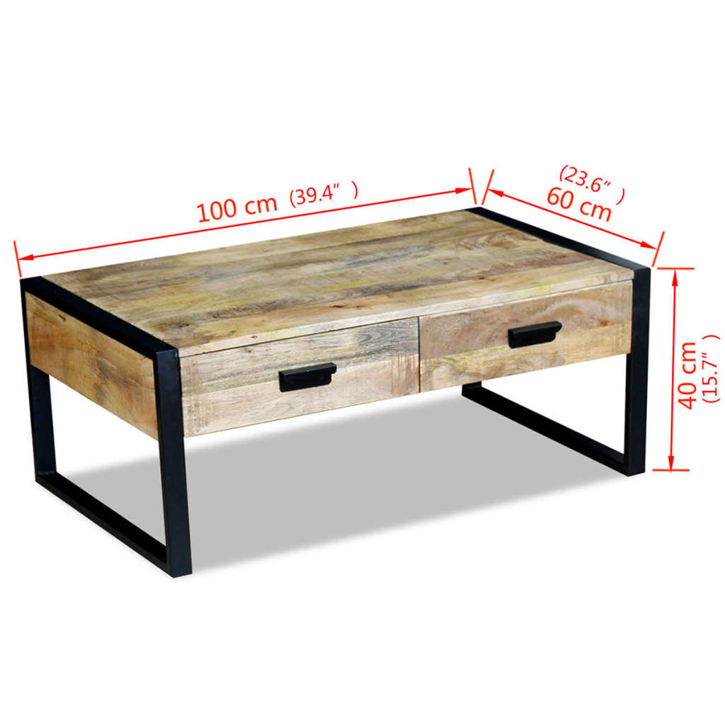 Salontafel met 2 lades 100x60x40 cm massief mangohout is nu te koop bij PeponiXL, paradijselijk wonen!