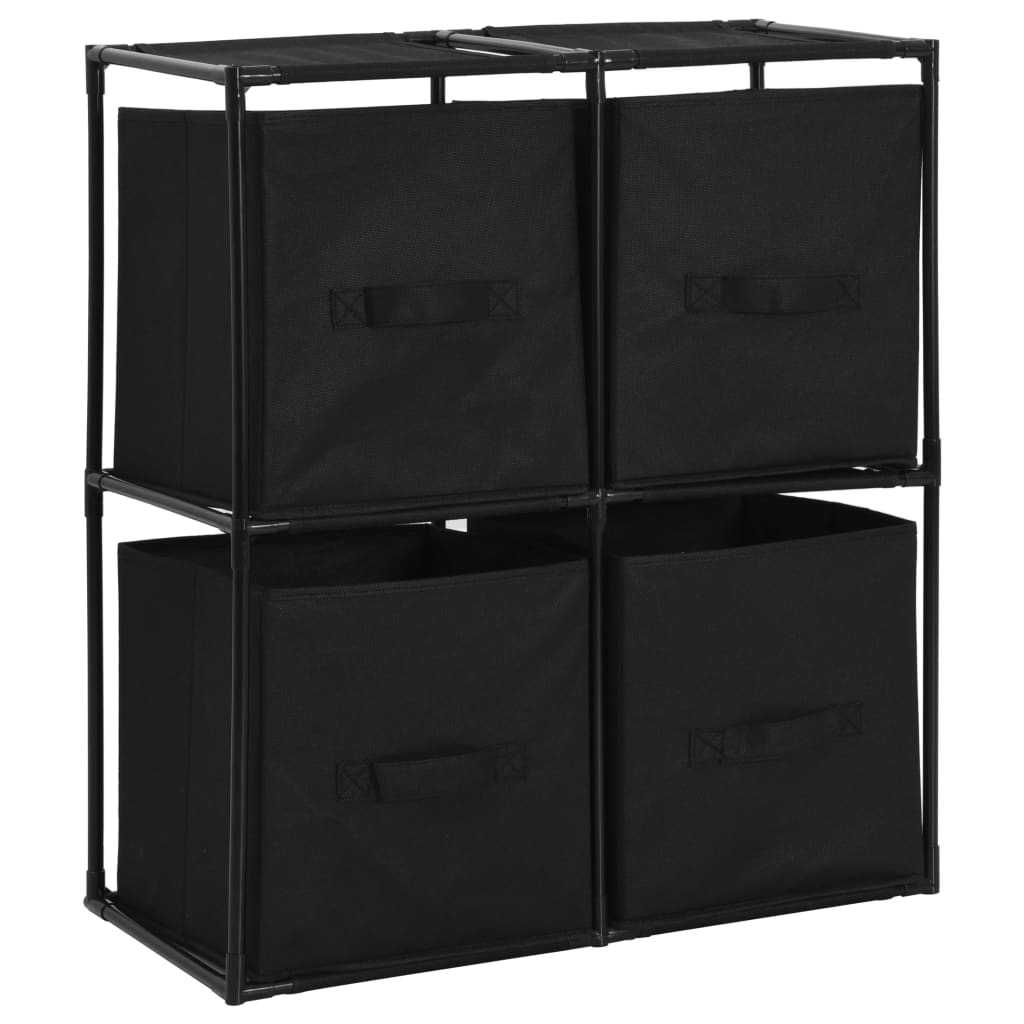 Opbergkast met 4 stoffen manden 63x30x71 cm staal zwart is nu te koop bij PeponiXL, paradijselijk wonen!