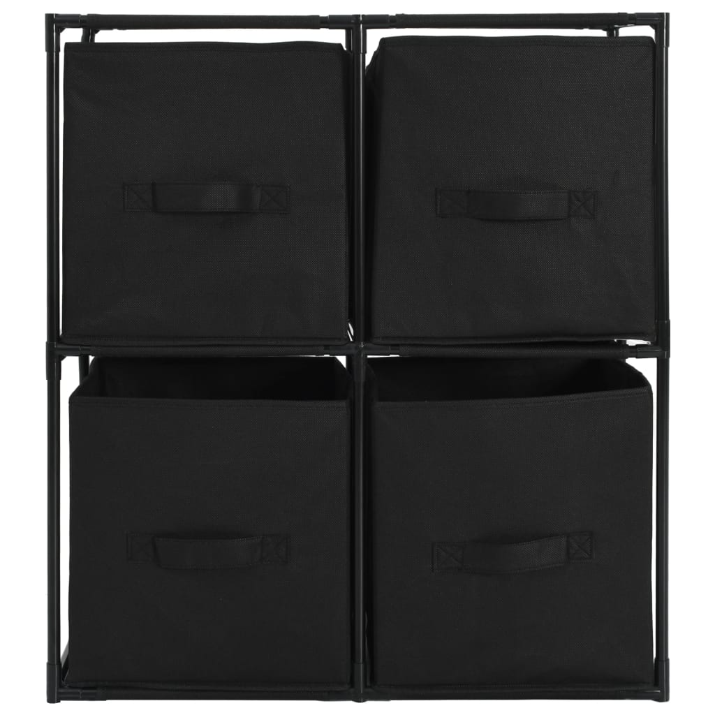 Opbergkast met 4 stoffen manden 63x30x71 cm staal zwart is nu te koop bij PeponiXL, paradijselijk wonen!