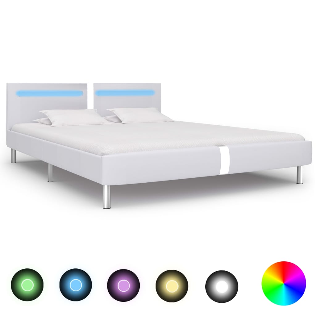 Bedframe met LED kunstleer wit 180x200 cm is nu te koop bij PeponiXL, paradijselijk wonen!