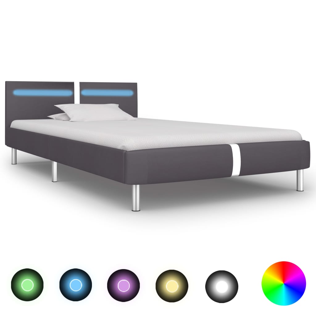 Bedframe met LED kunstleer grijs 90x200 cm is nu te koop bij PeponiXL, paradijselijk wonen!