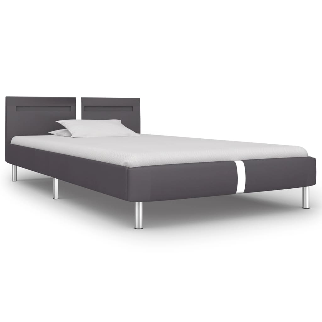 Bedframe met LED kunstleer grijs 90x200 cm is nu te koop bij PeponiXL, paradijselijk wonen!