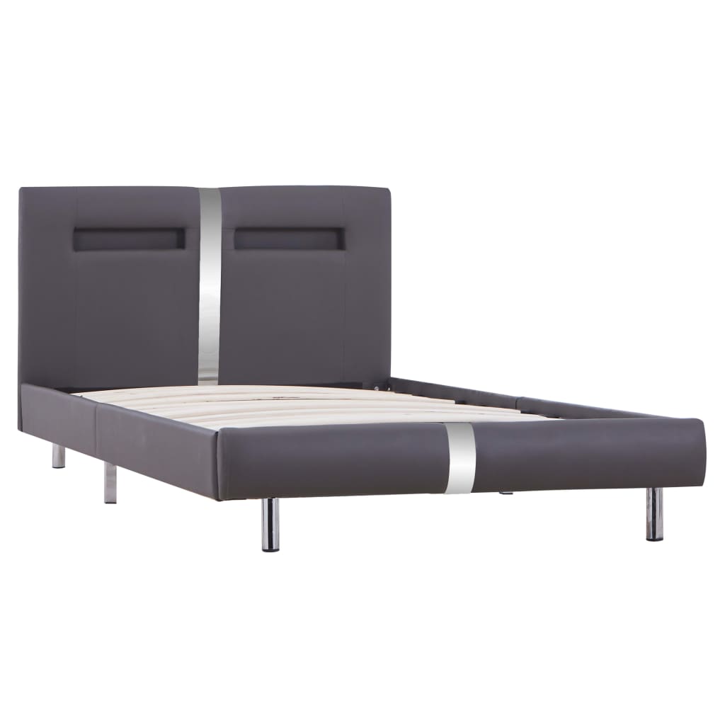 Bedframe met LED kunstleer grijs 90x200 cm is nu te koop bij PeponiXL, paradijselijk wonen!