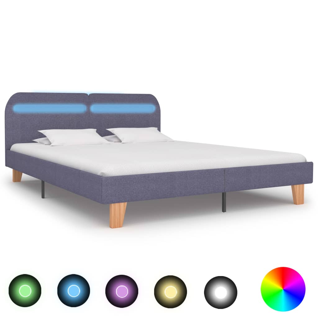 Bedframe met LED stof lichtgrijs 160x200 cm is nu te koop bij PeponiXL, paradijselijk wonen!