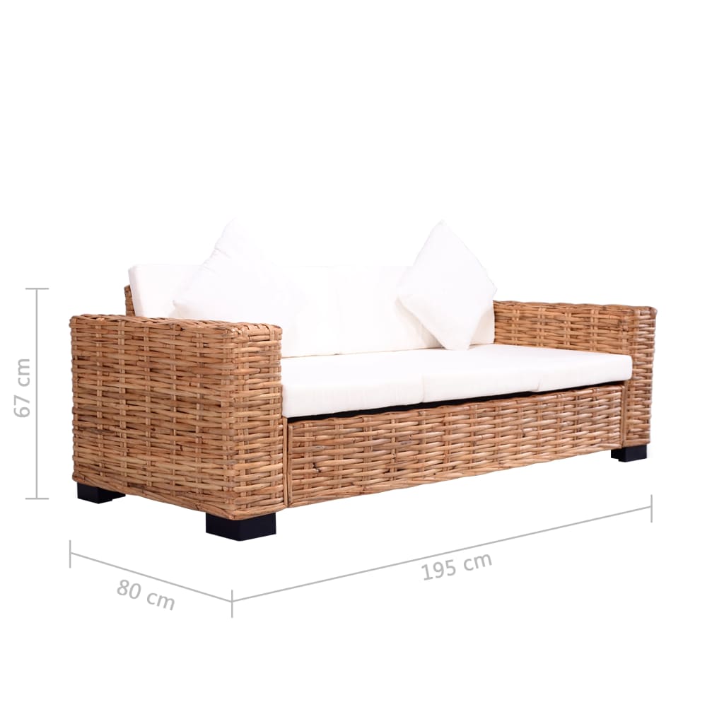 Tuinbank 3-zits natuurlijk rattan is nu te koop bij PeponiXL, paradijselijk wonen!
