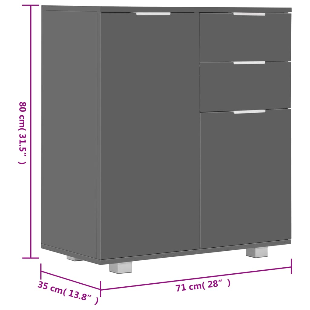 Dressoir 71x35x80 cm spaanplaat hoogglans grijs is nu te koop bij PeponiXL, paradijselijk wonen!
