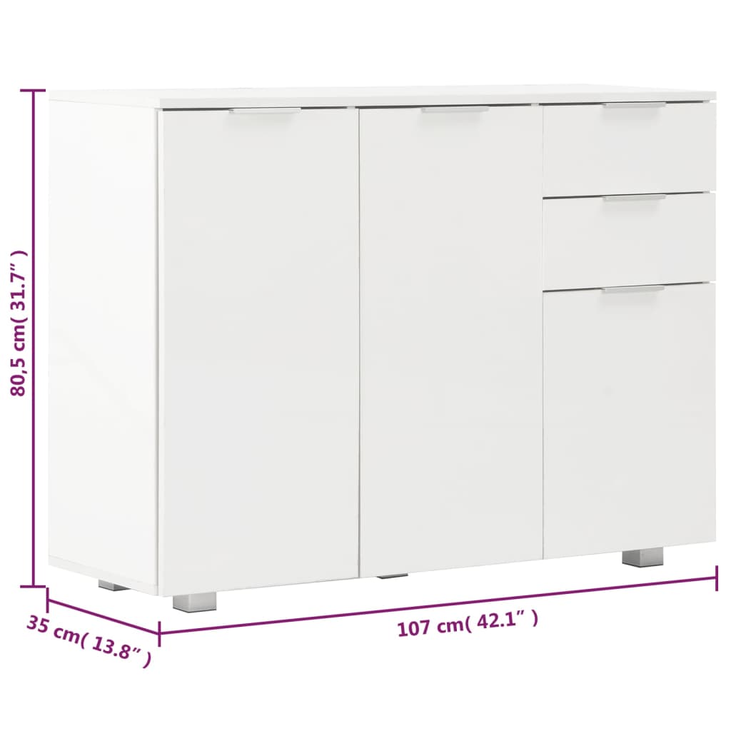 Dressoir 107x35x80,5 cm hoogglans wit is nu te koop bij PeponiXL, paradijselijk wonen!