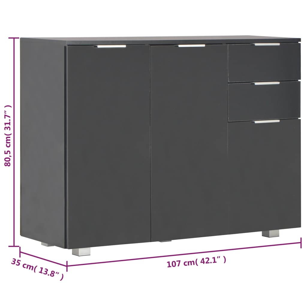 Dressoir 107x35x80,5 cm hoogglans zwart is nu te koop bij PeponiXL, paradijselijk wonen!