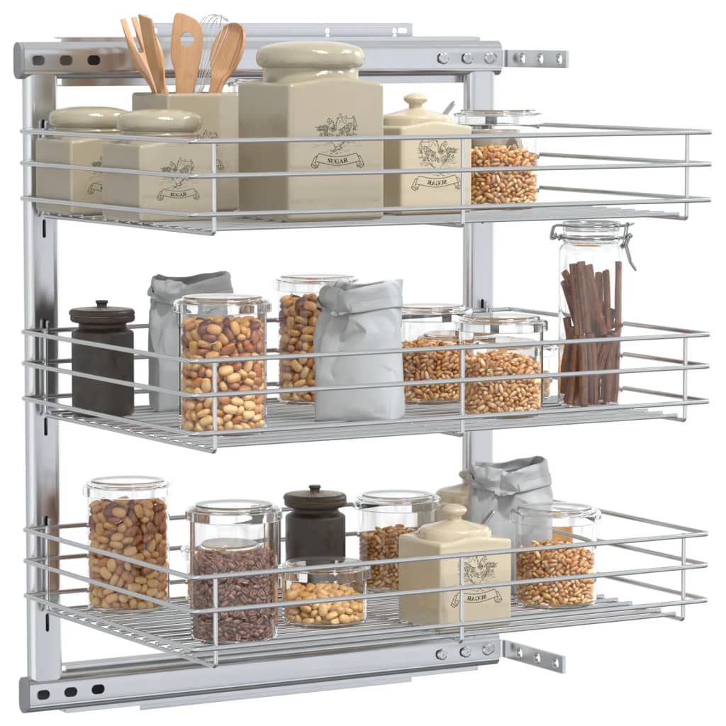 Draadmand keuken uittrekbaar 3-laags 47x35x56 cm zilverkleurig is nu te koop bij PeponiXL, paradijselijk wonen!