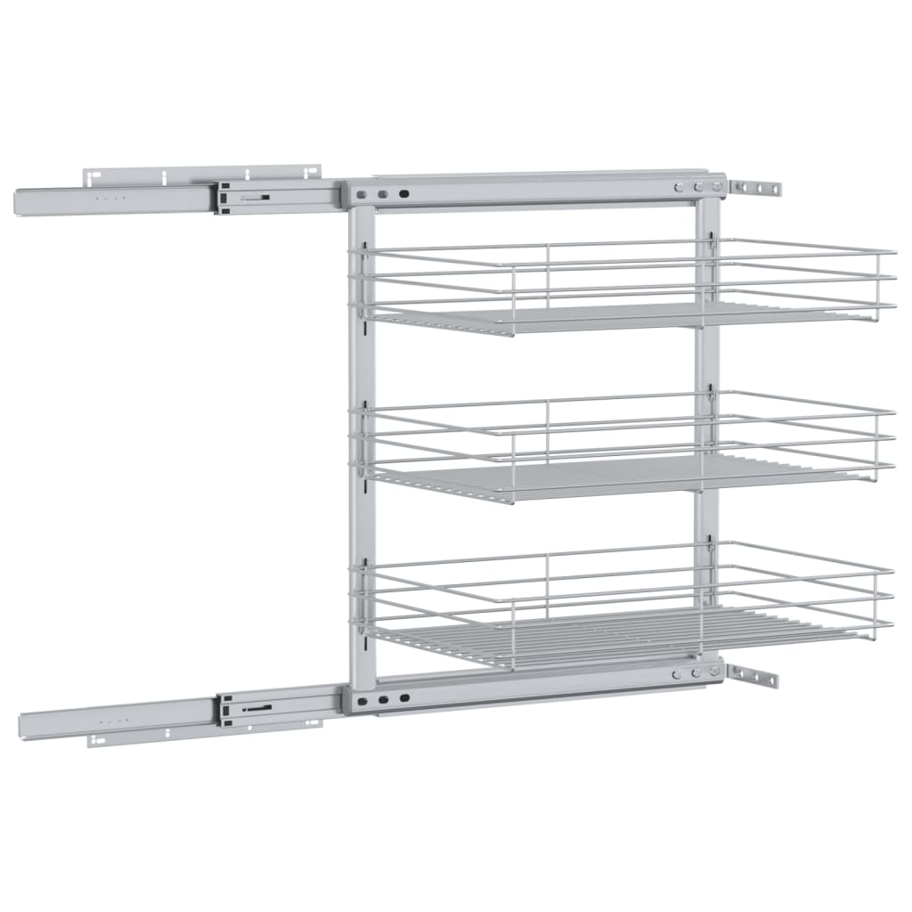 Draadmand keuken uittrekbaar 3-laags 47x35x56 cm zilverkleurig is nu te koop bij PeponiXL, paradijselijk wonen!