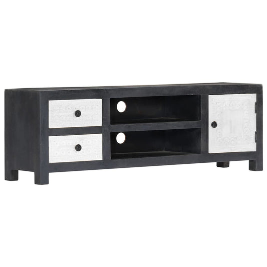 Tv-meubel handgesneden 120x30x40 cm massief mangohout grijs wit is nu te koop bij PeponiXL, paradijselijk wonen!