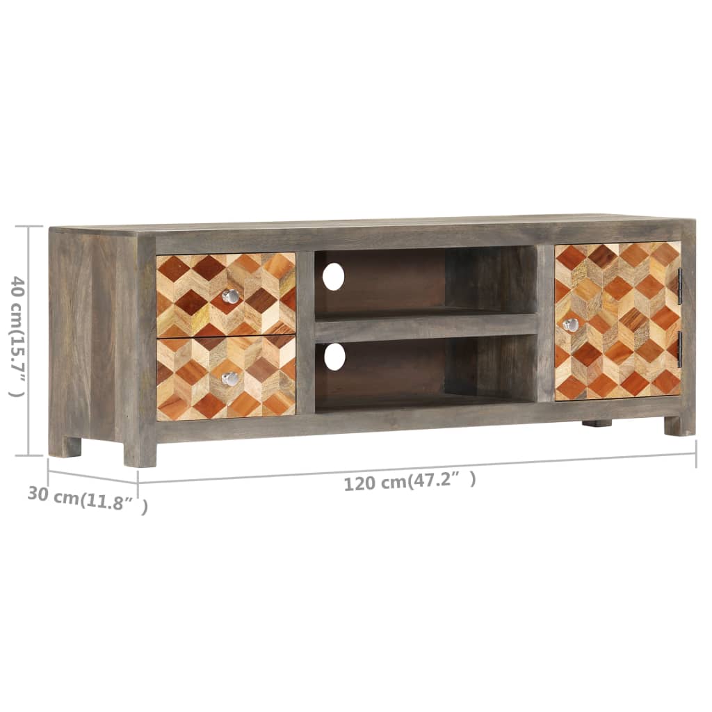 Tv-meubel 120x30x40 cm massief mangohout grijs is nu te koop bij PeponiXL, paradijselijk wonen!