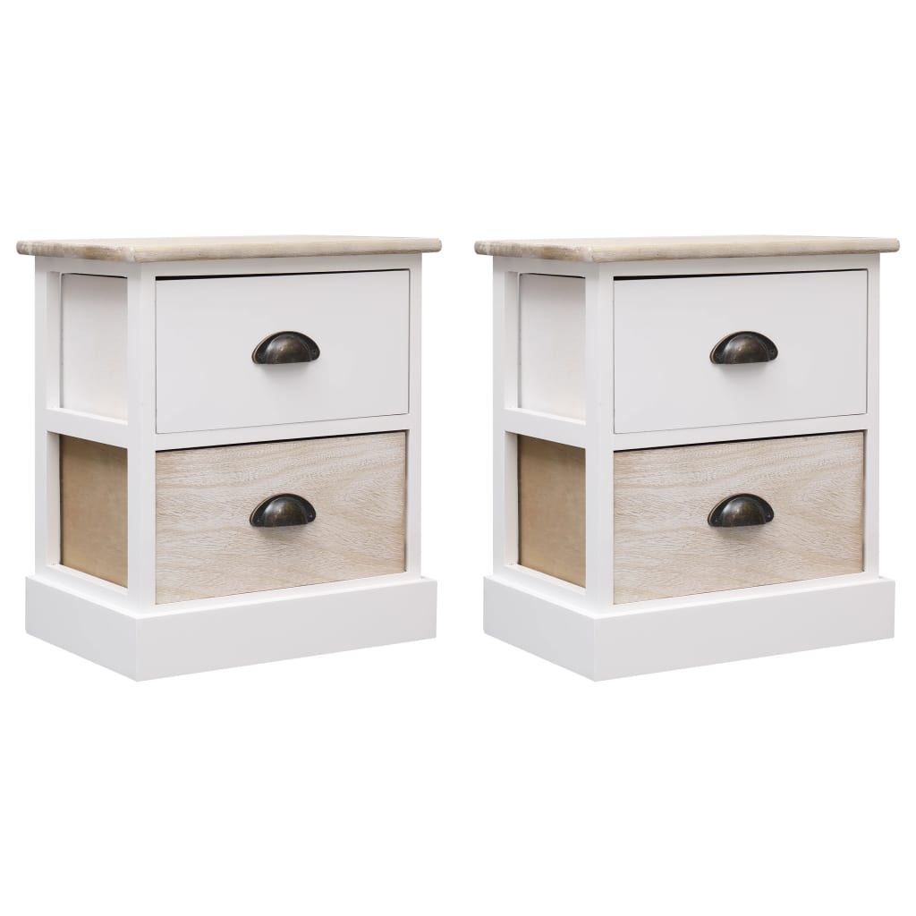 Nachtkastjes 2 st 38x28x45 cm paulowniahout wit en naturel is nu te koop bij PeponiXL, paradijselijk wonen!