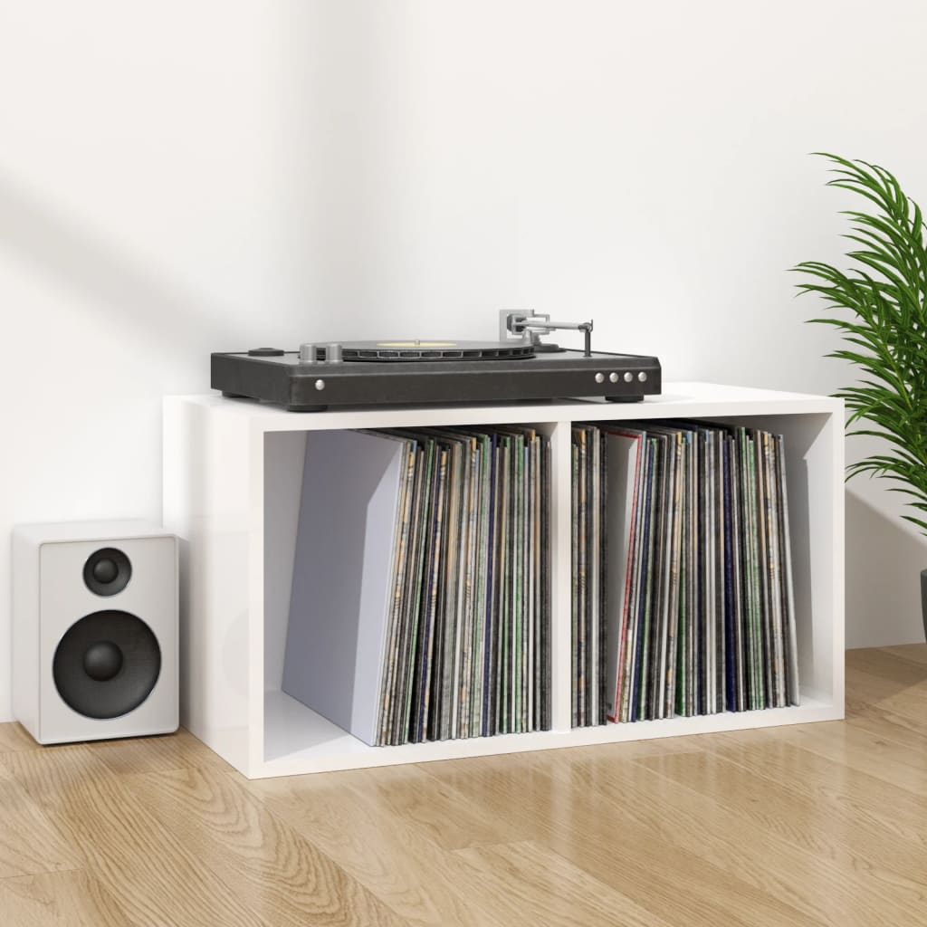 Opbergbox voor LP's 71x34x36 cm bewerkt hout hoogglans wit is nu te koop bij PeponiXL, paradijselijk wonen!