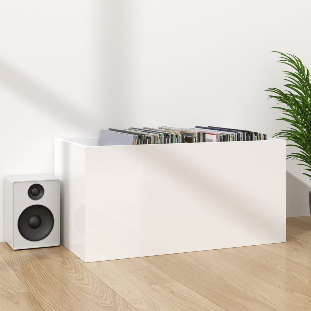 Opbergbox voor LP's 71x34x36 cm bewerkt hout hoogglans wit is nu te koop bij PeponiXL, paradijselijk wonen!