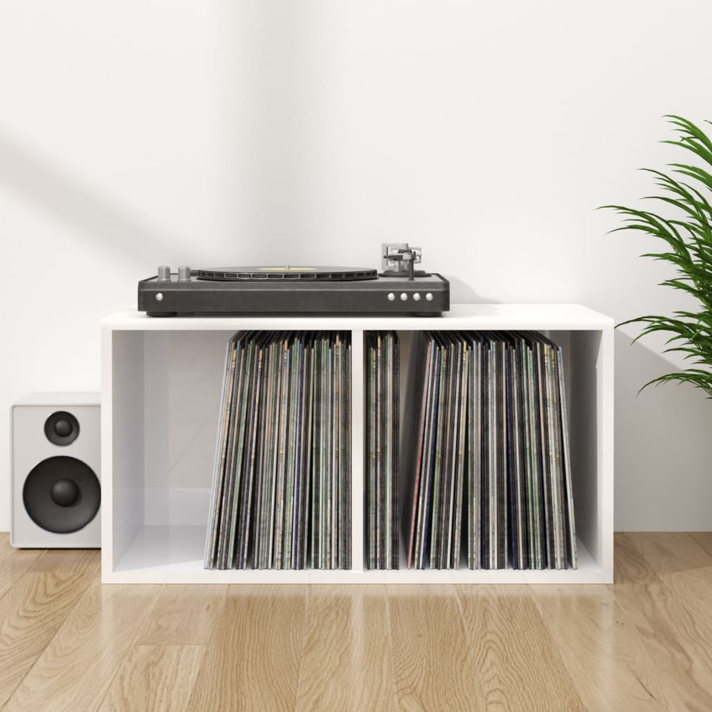 Opbergbox voor LP's 71x34x36 cm bewerkt hout hoogglans wit is nu te koop bij PeponiXL, paradijselijk wonen!