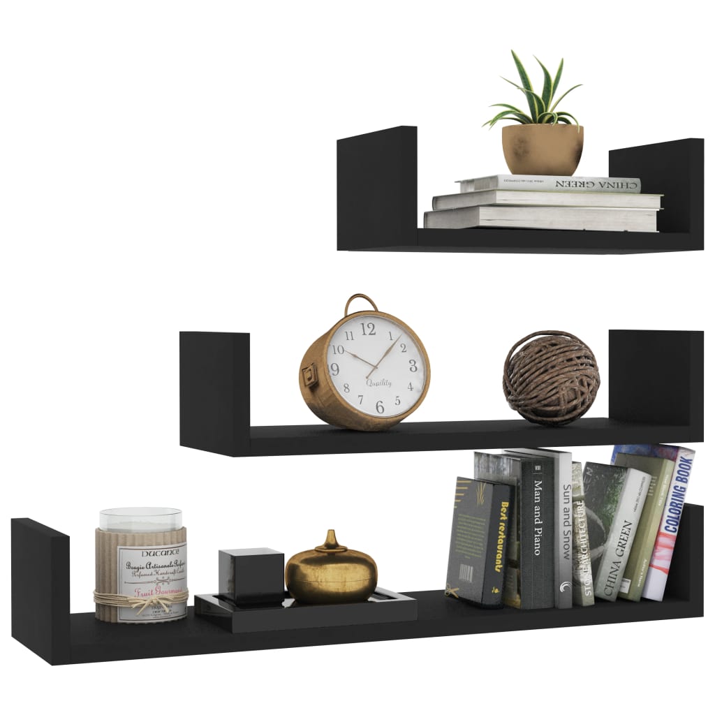 Wandschappen 3 st bewerkt hout zwart is nu te koop bij PeponiXL, paradijselijk wonen!