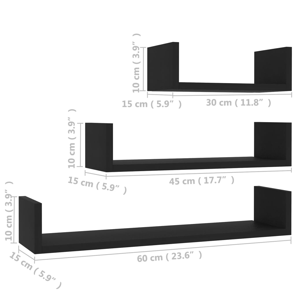 Wandschappen 3 st bewerkt hout zwart is nu te koop bij PeponiXL, paradijselijk wonen!