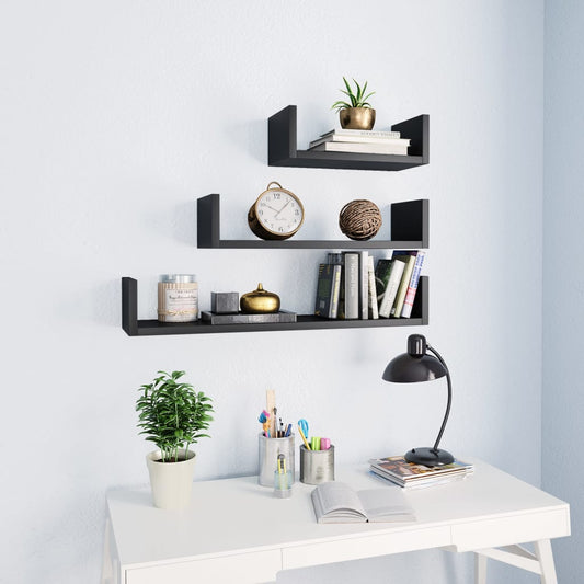 Wandschappen 3 st bewerkt hout zwart is nu te koop bij PeponiXL, paradijselijk wonen!