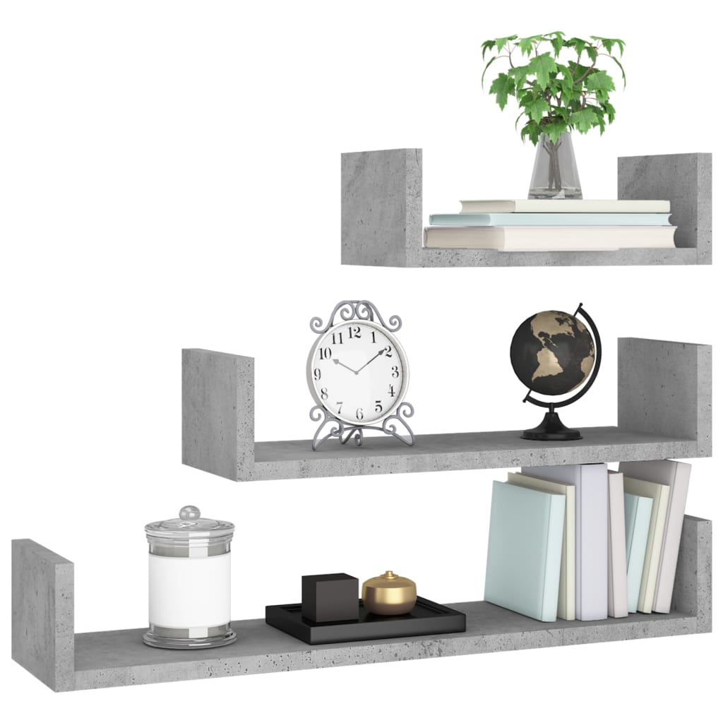 Wandschappen 3 st bewerkt hout betongrijs is nu te koop bij PeponiXL, paradijselijk wonen!