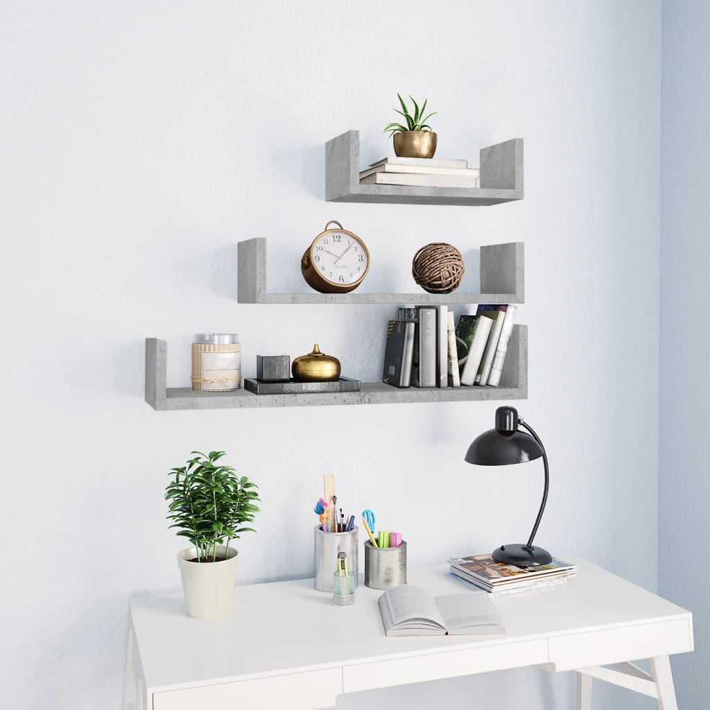 Wandschappen 3 st bewerkt hout betongrijs is nu te koop bij PeponiXL, paradijselijk wonen!