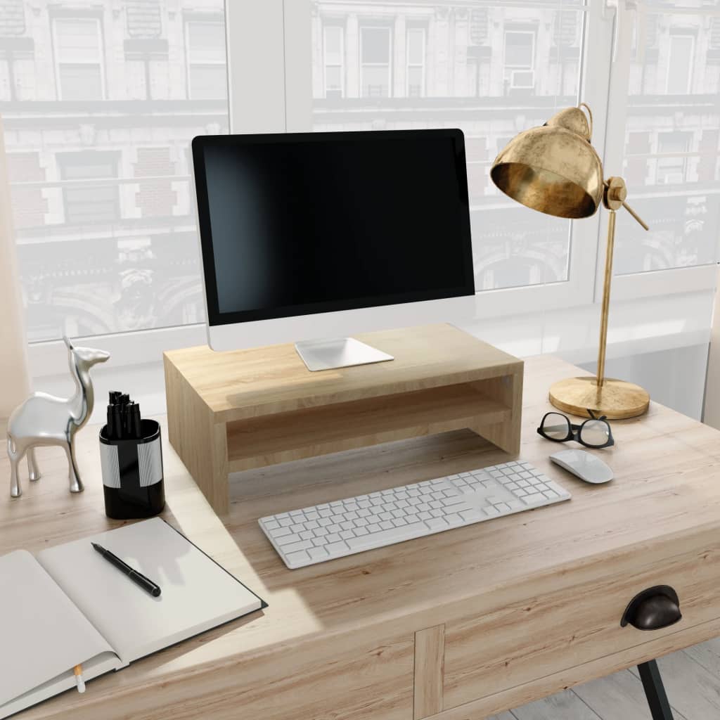 Monitorstandaard 42x24x13 cm bewerkt hout sonoma eikenkleurig is nu te koop bij PeponiXL, paradijselijk wonen!