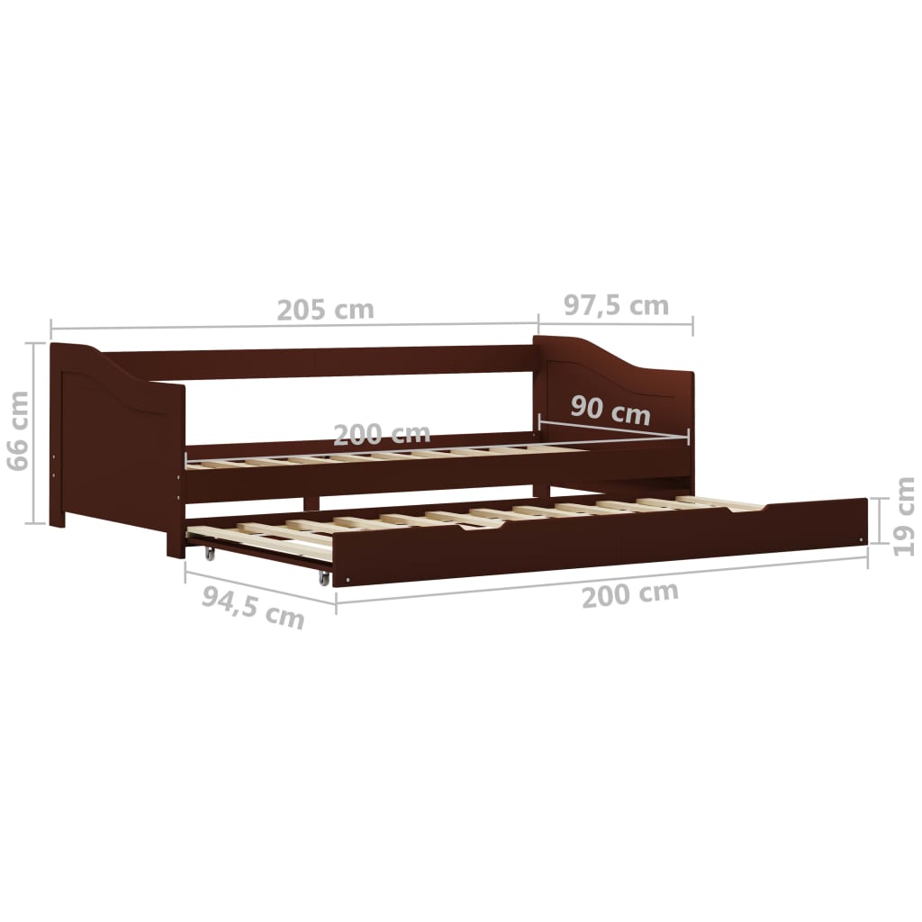 Bedbank uittrekbaar grenenhout donkerbruin 90x200 cm is nu te koop bij PeponiXL, paradijselijk wonen!