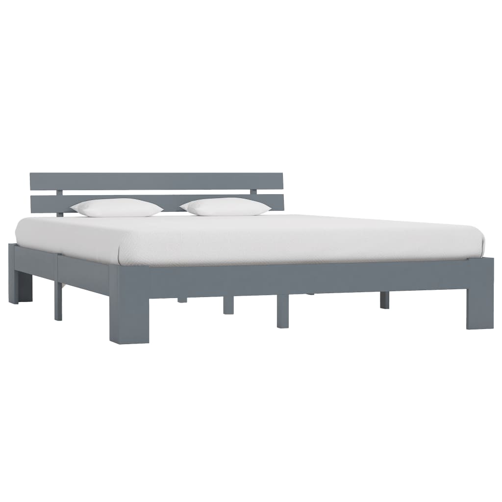 Bedframe met hoofdbord massief grenenhout grijs 160x200 cm is nu te koop bij PeponiXL, paradijselijk wonen!