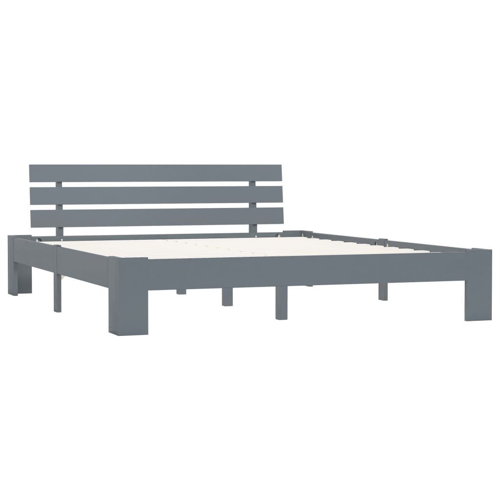 Bedframe met hoofdbord massief grenenhout grijs 160x200 cm is nu te koop bij PeponiXL, paradijselijk wonen!