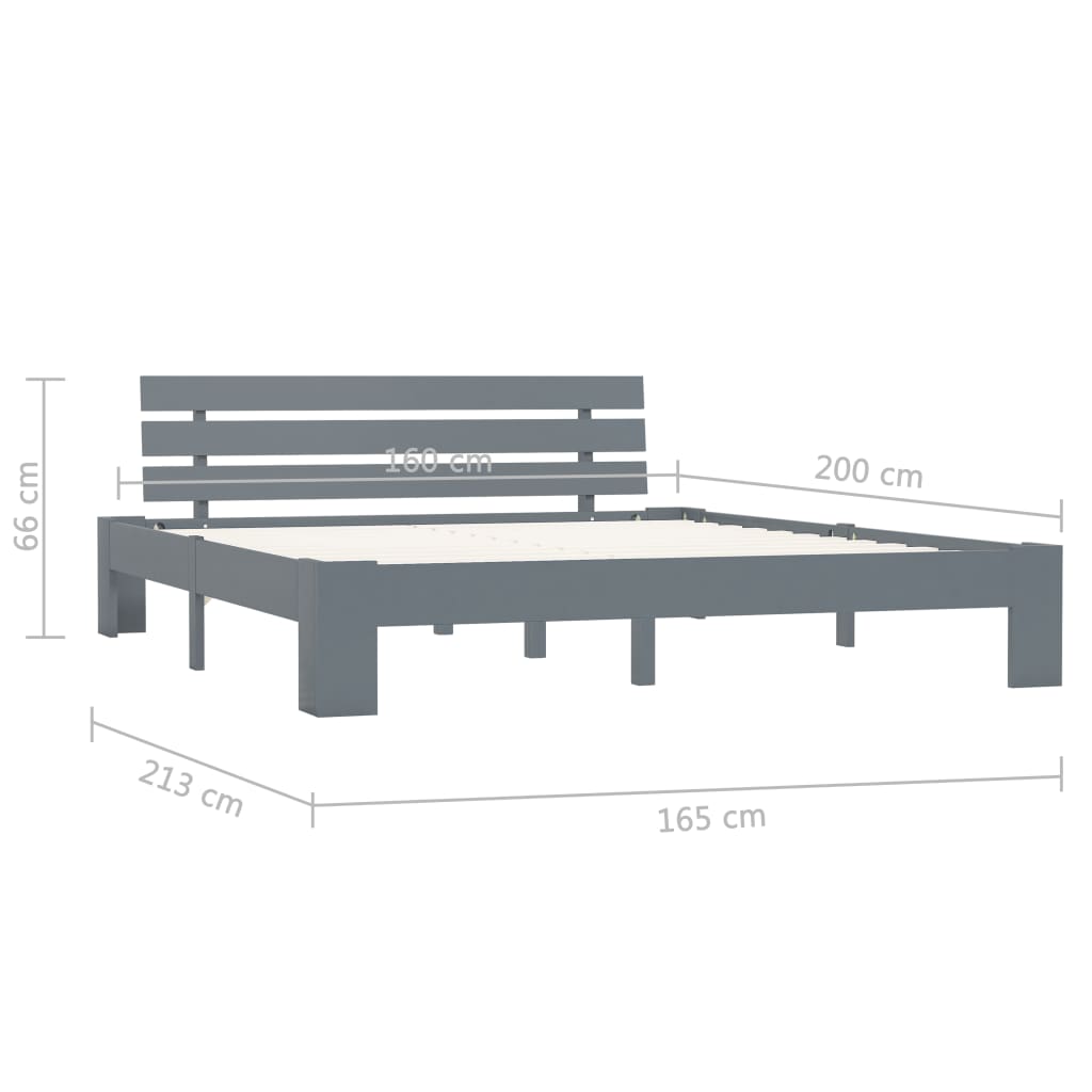 Bedframe met hoofdbord massief grenenhout grijs 160x200 cm is nu te koop bij PeponiXL, paradijselijk wonen!