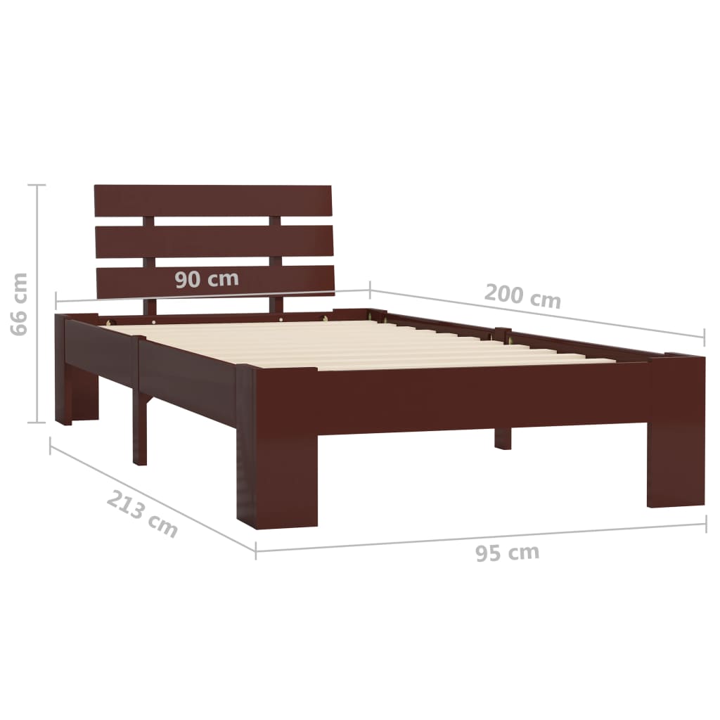 Bedframe massief grenenhout donkerbruin 90x200 cm is nu te koop bij PeponiXL, paradijselijk wonen!