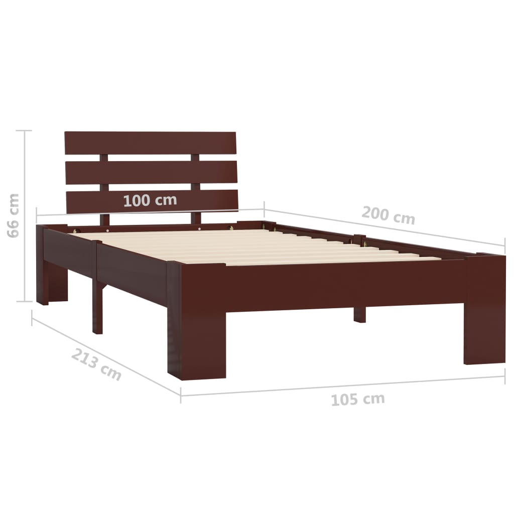 Bedframe massief grenenhout donkerbruin 100x200 cm is nu te koop bij PeponiXL, paradijselijk wonen!