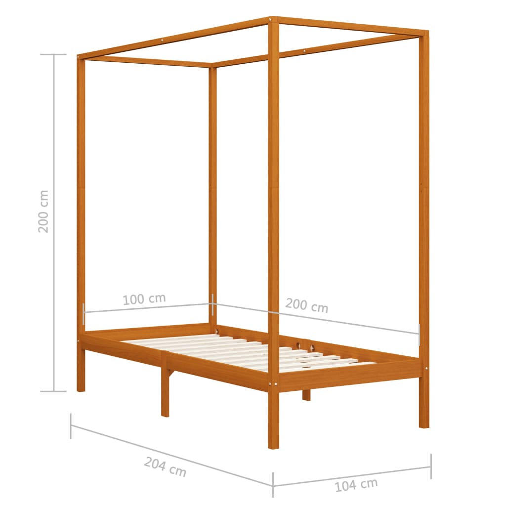 Hemelbedframe massief grenenhout honingbruin 100x200 cm is nu te koop bij PeponiXL, paradijselijk wonen!