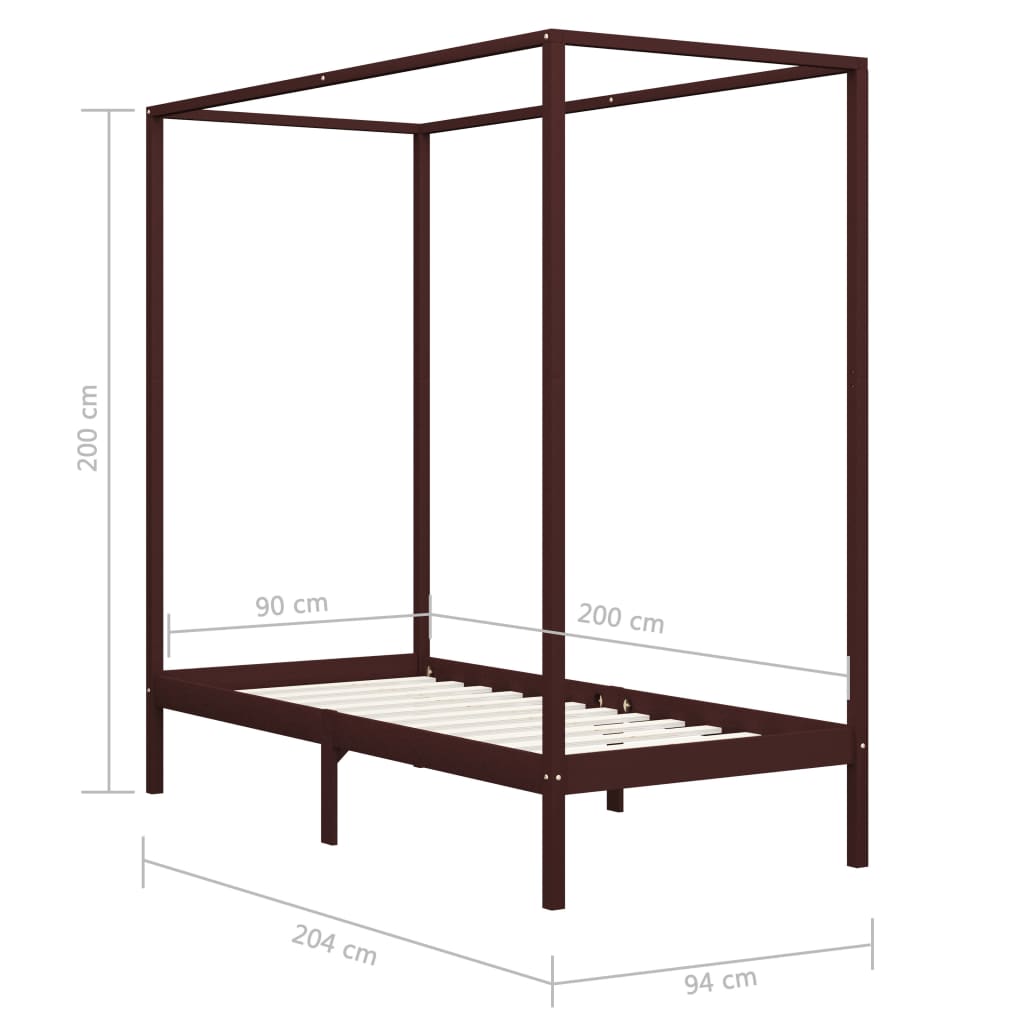 Hemelbedframe massief grenenhout donkerbruin 90x200 cm is nu te koop bij PeponiXL, paradijselijk wonen!