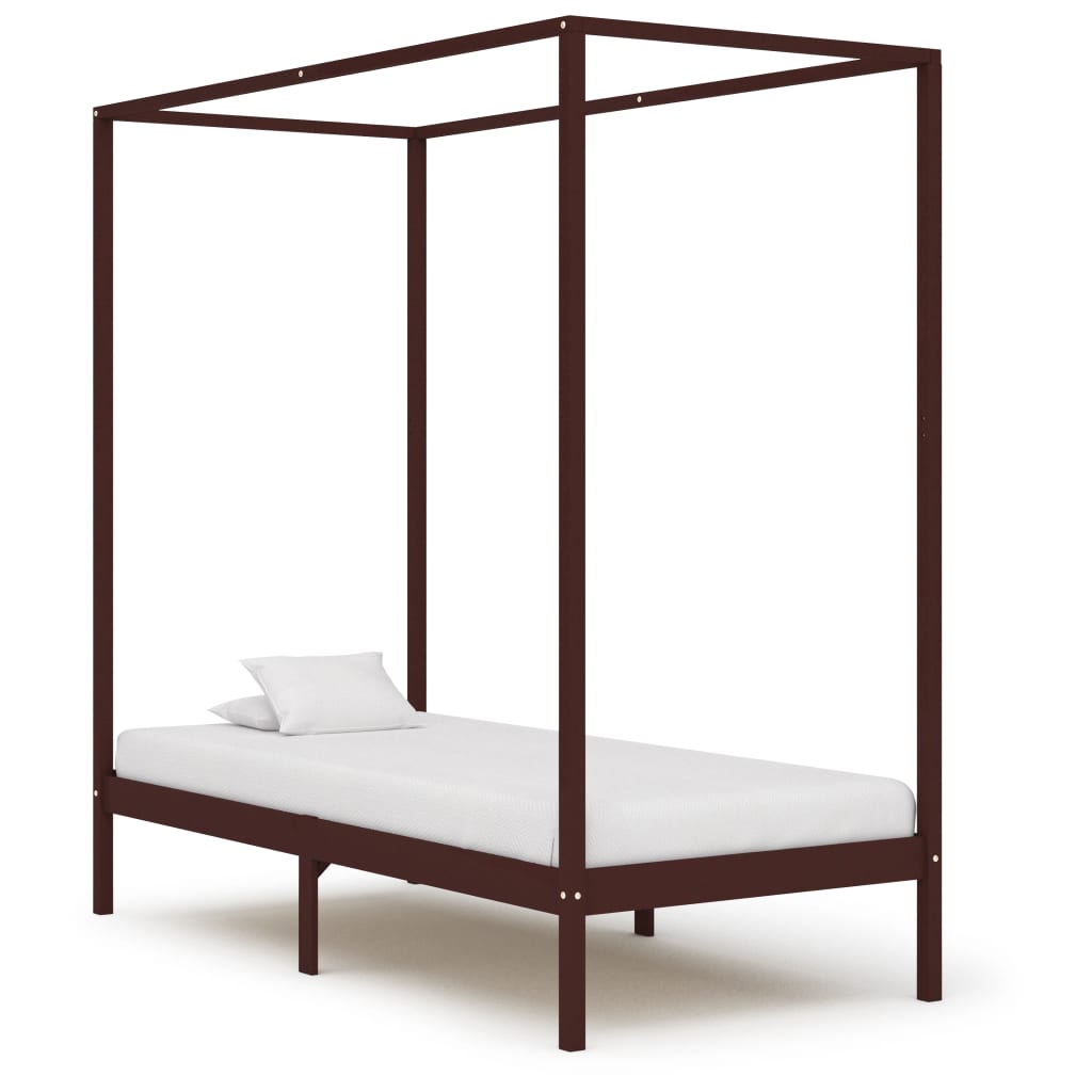 Hemelbedframe massief grenenhout donkerbruin 100x200 cm is nu te koop bij PeponiXL, paradijselijk wonen!