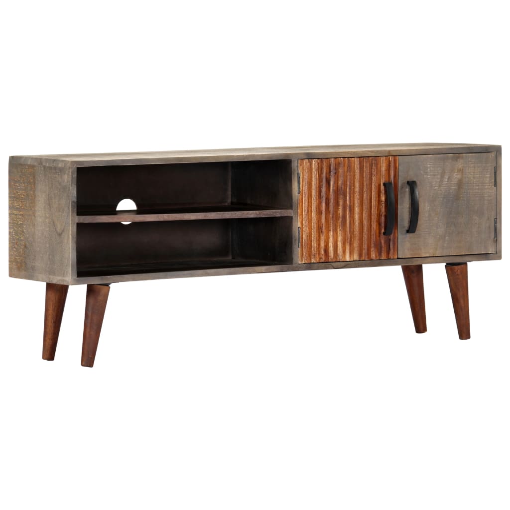 Tv-meubel 130x30x46 cm massief ruw mangohout grijs is nu te koop bij PeponiXL, paradijselijk wonen!