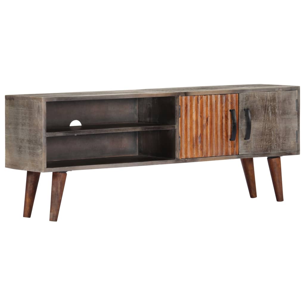 Tv-meubel 130x30x46 cm massief ruw mangohout grijs is nu te koop bij PeponiXL, paradijselijk wonen!