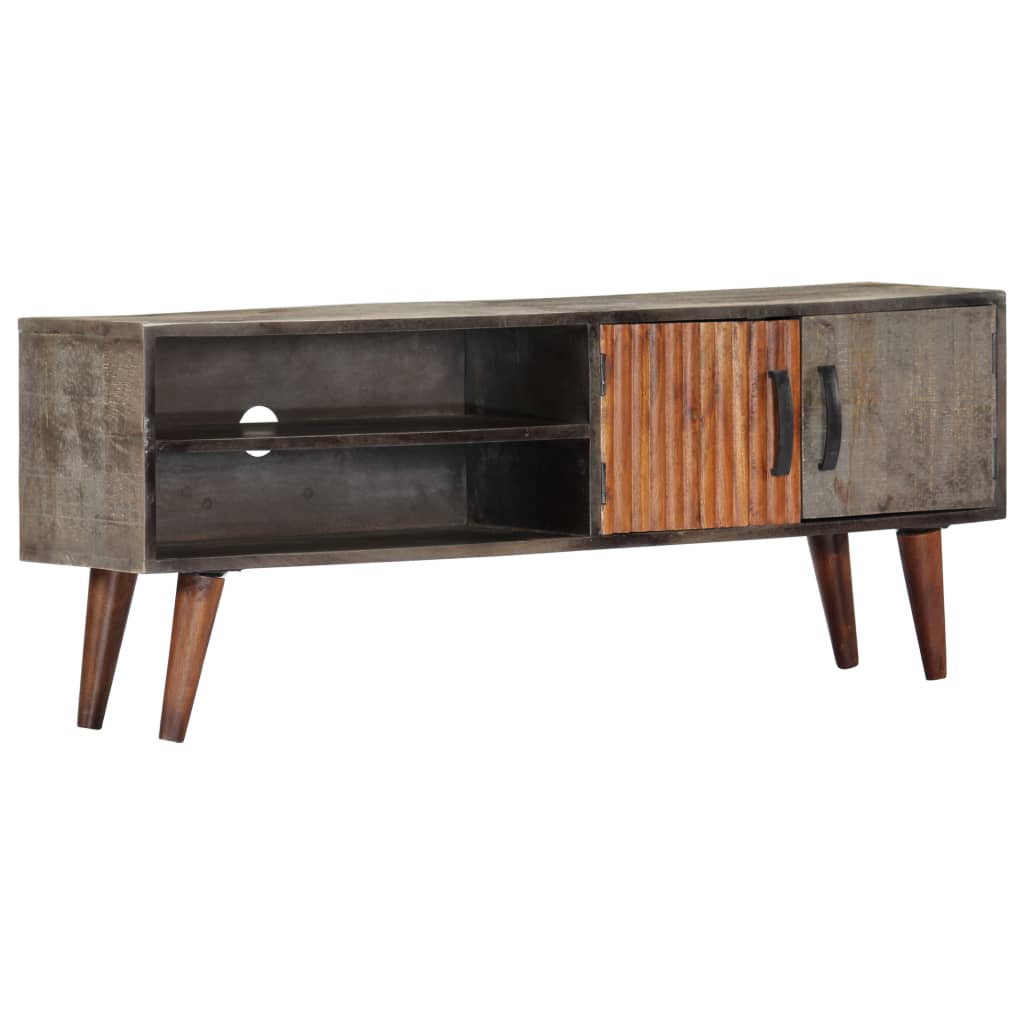 Tv-meubel 130x30x46 cm massief ruw mangohout grijs is nu te koop bij PeponiXL, paradijselijk wonen!