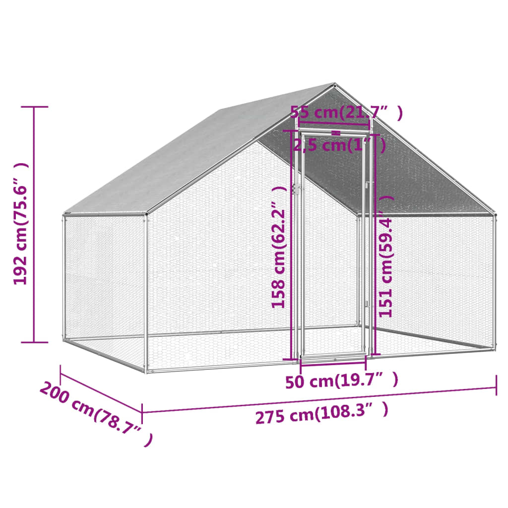 Kippenhok 2,75x2x1,92 m gegalvaniseerd staal is nu te koop bij PeponiXL, paradijselijk wonen!