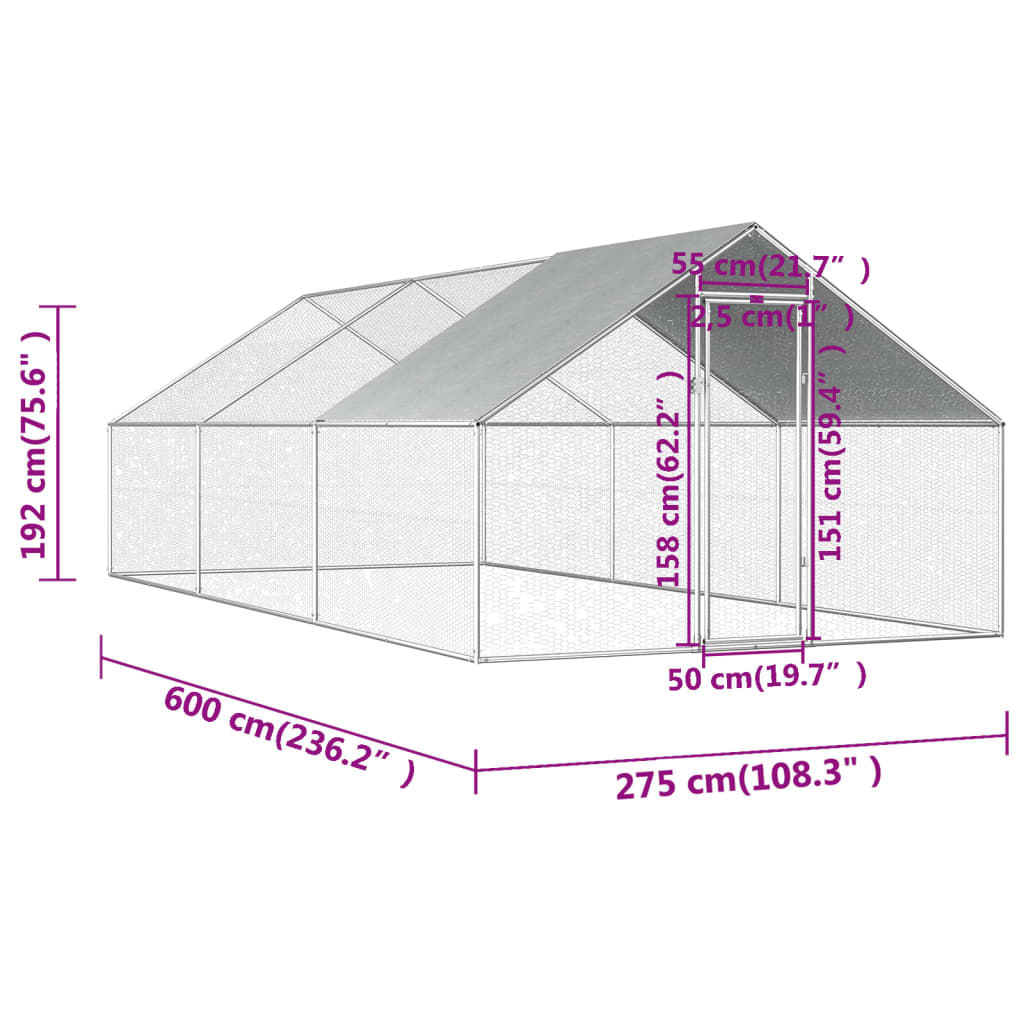 Kippenhok 2,75x6x1,92 m gegalvaniseerd staal is nu te koop bij PeponiXL, paradijselijk wonen!