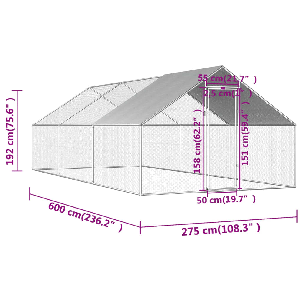 Kippenhok 2,75x8x1,92 m gegalvaniseerd staal is nu te koop bij PeponiXL, paradijselijk wonen!